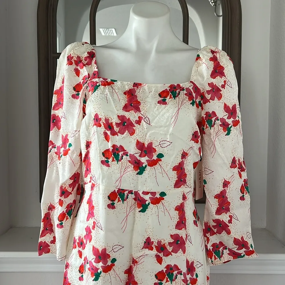 ba&sh Elonor Smocked Jacquard Midi-Dress, Size L New w/Tag Retail $395 - Image 8