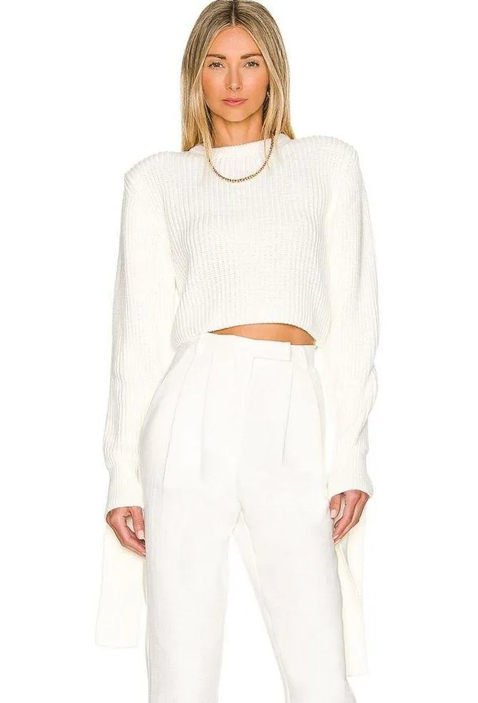 SELMACILEK Handmade Tie Detail Cropped Sweater in White Size XS X - Image 9