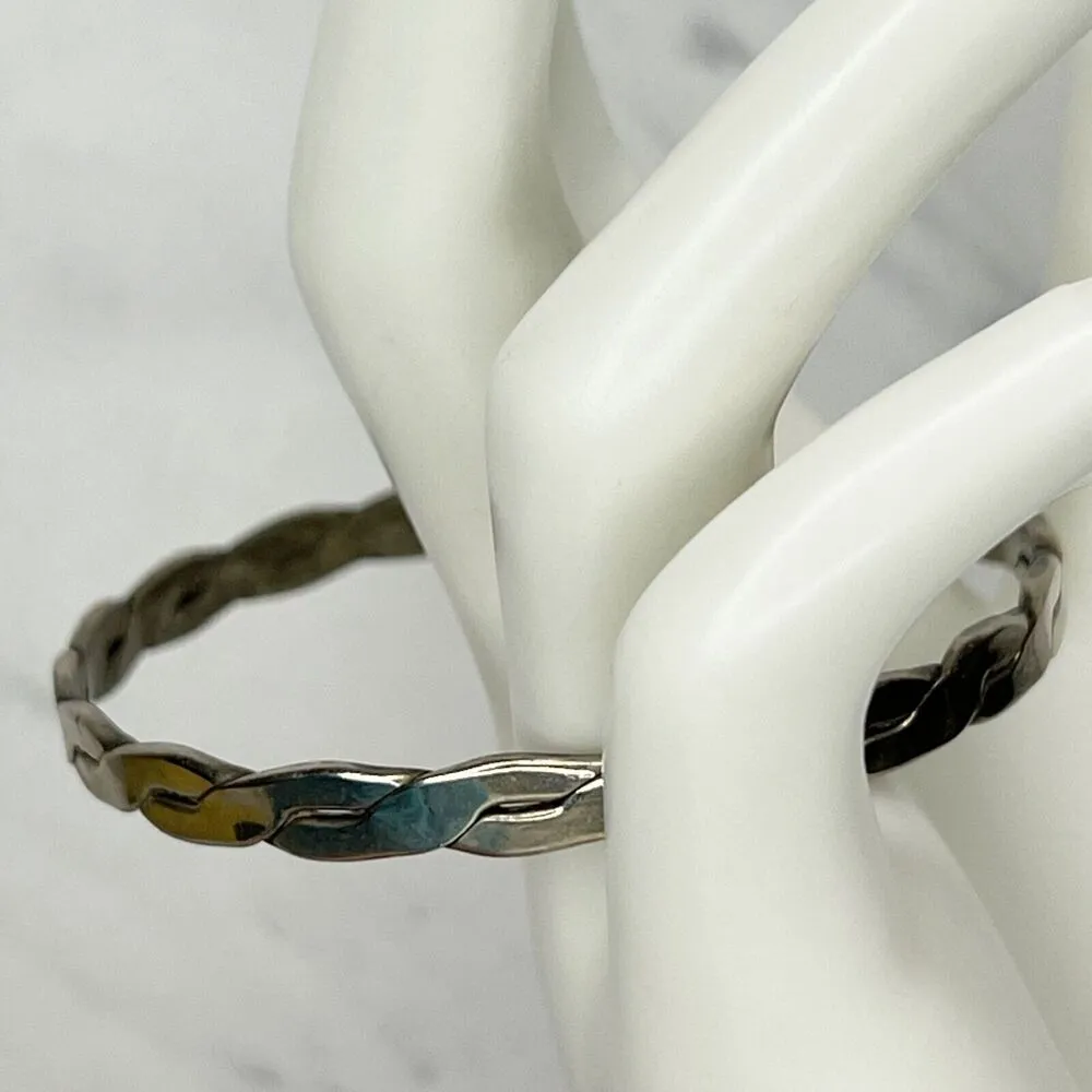 Vintage Mexico Silver Tone Braided Flat Bangle Bracelet ✨ - Image 5