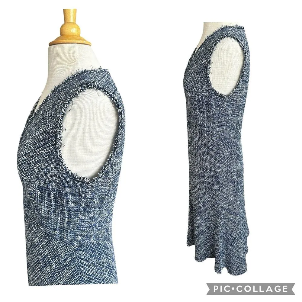 REBECCA TAYLOR Tweed Dress Navy Sleeveless Fit & Flare Fringe Women’s Size 8 NEW - Image 12