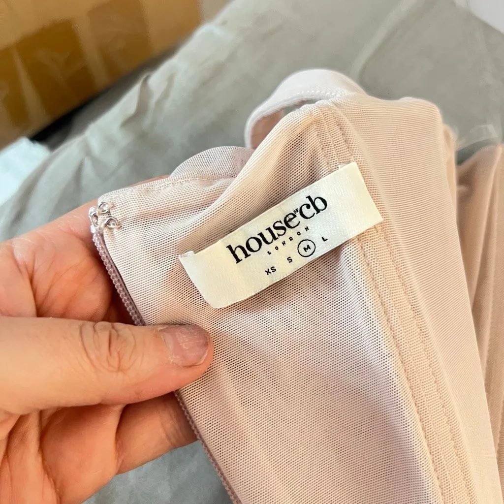 House of CB London Pink Cate Ruched Mesh Square Neck Bodycon Mini Dress Medium - Image 10