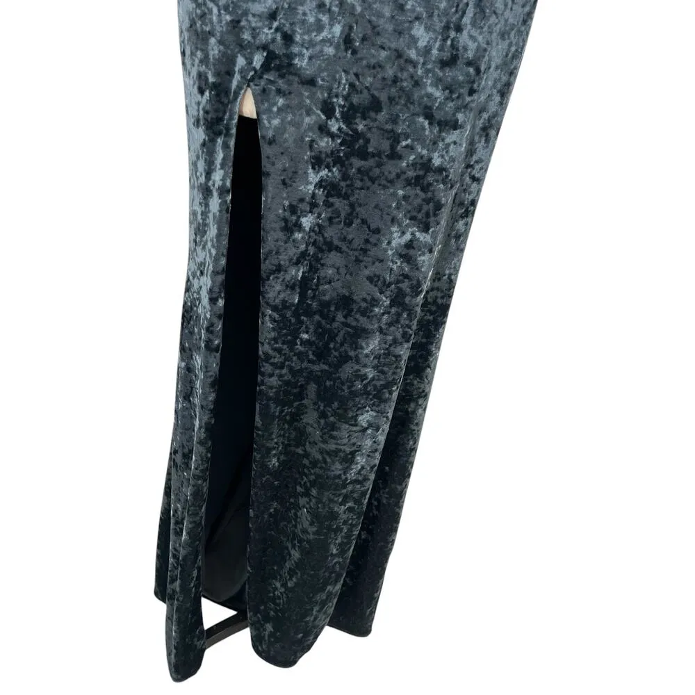 La Femme 25659 Strappy Plunging Velvet‎ Slit Dress Gown Blue Size 6 - Image 9