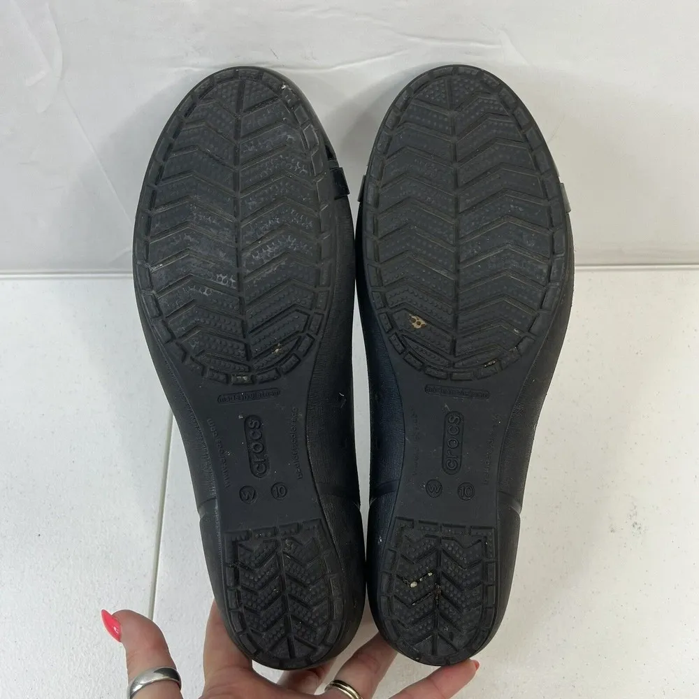 Crocs Womens Sz 10 Ballet Flats Shiny Cap Toe Black Slides Slip On Comfort Shoes - Image 9