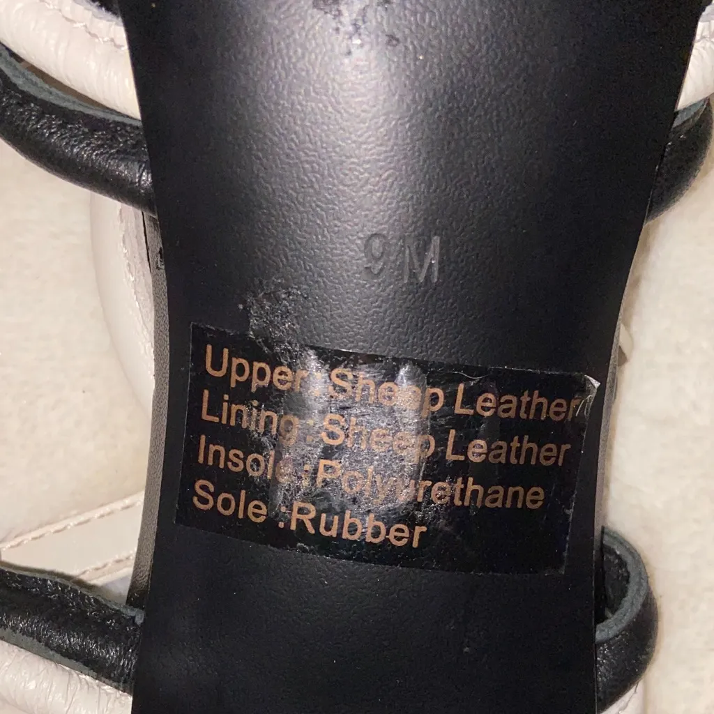 GIBSON*LATIMER BLACK/WHITE LEATHER SANDALS New Genuine Sheep Leather BLOCK HEEL - Image 7