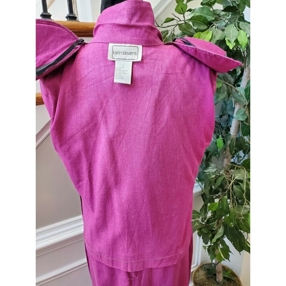 Vintage Karin Stevens Solid Pink Linen/Rayon Blazer & Maxi 2 Piece Set Size 12 - Image 8