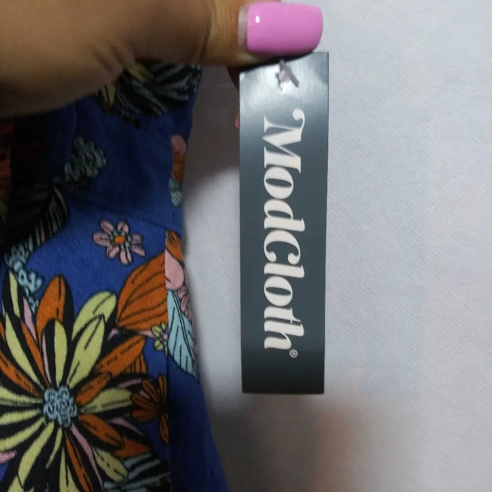 Modcloth Bursting With Optimism Fit & Flare Dress Floral Blue Sleeveless Sz 22W - Image 5