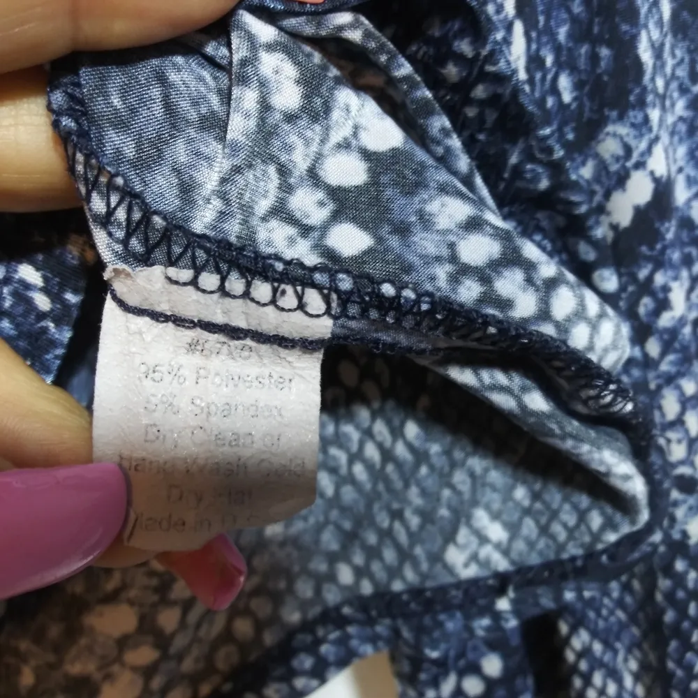 Andria Lieu Blue Snake Print Mock Neck Long Sleeve Blouse Top Size M Size M - Image 6