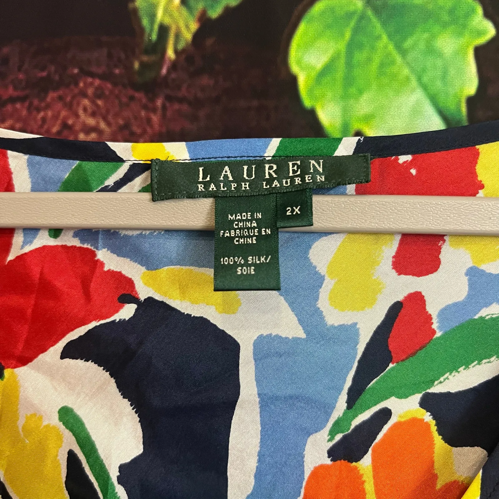 Ralph Lauren Multicolor Floral 100% Silk Wrap Front Blouse 2X Puff Sleeve Shirt - Image 3