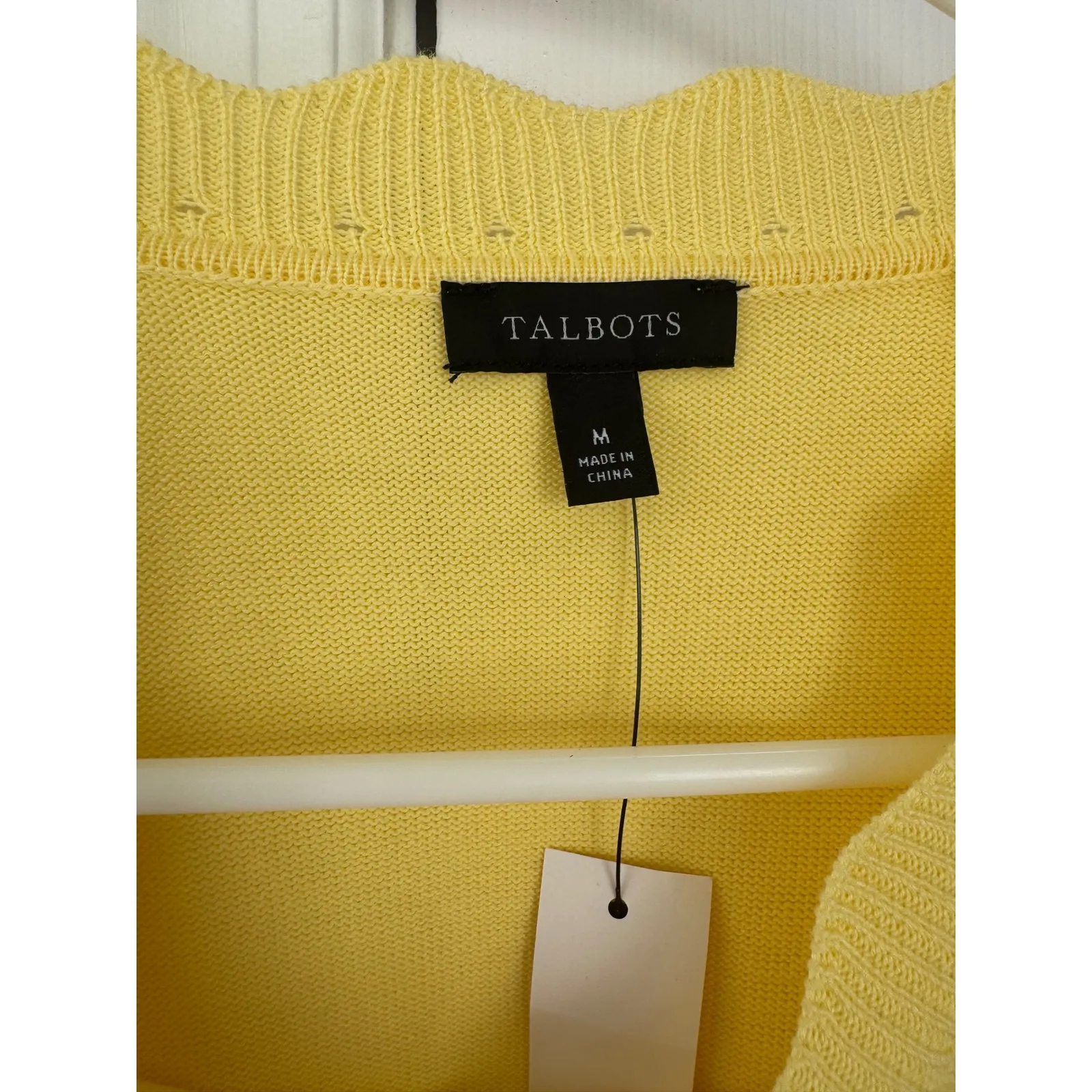 Talbots Womens Yellow Scalloped Neck Knit Sweater White Puff Sleeve Size M - Image 3