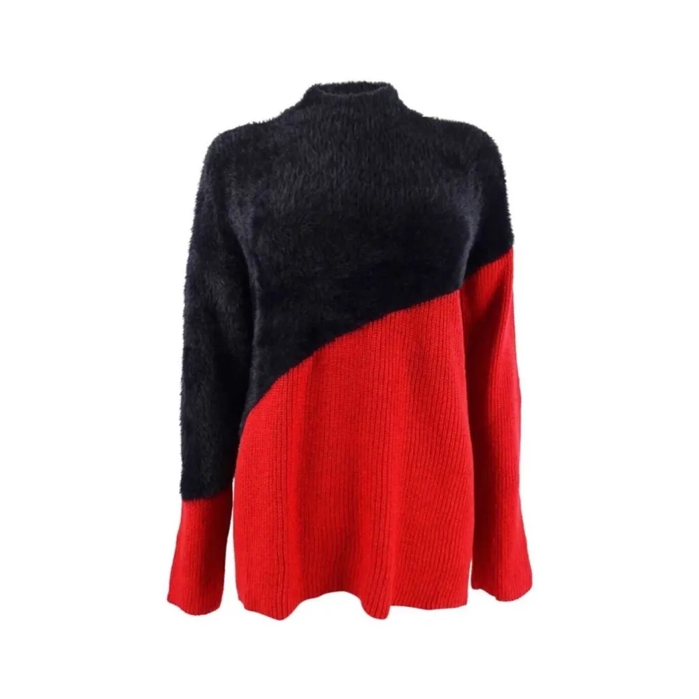 Vince Camuto Asymmetrical Colorblocked Black Textured Sweater, Size XL NWT - Image 3
