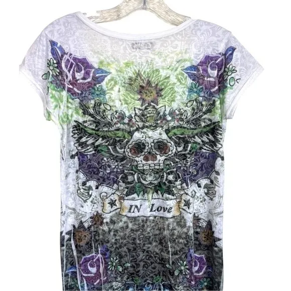 Carling Women's Goth Skull Graphic Maxi T shirt Dress Semi Sheer Size Medium Y2K - Image 7