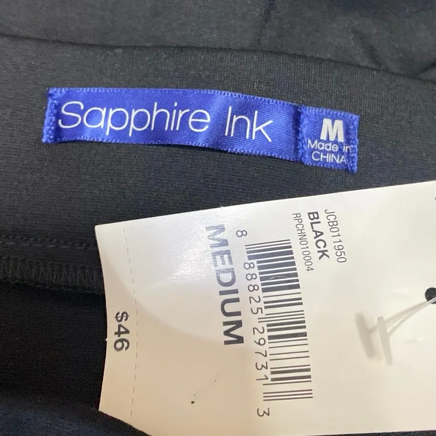 NEW Sapphire Ink Black Faux Leather Trim High Rise Skinny Trousers Pants Size M - Image 4