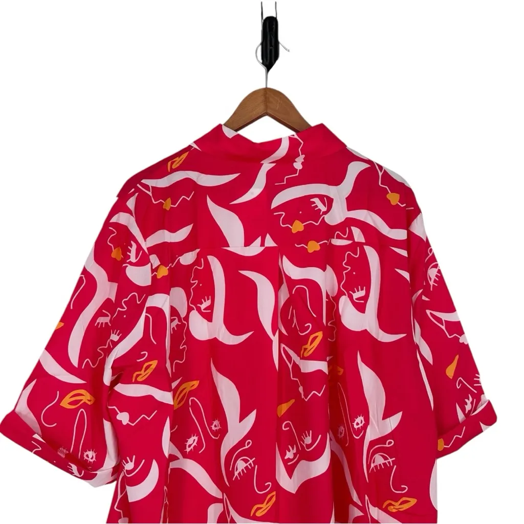 Soul of Curves Abstract Print Neon Red size 3X Button Down Short Sleeves Shirt - Image 6