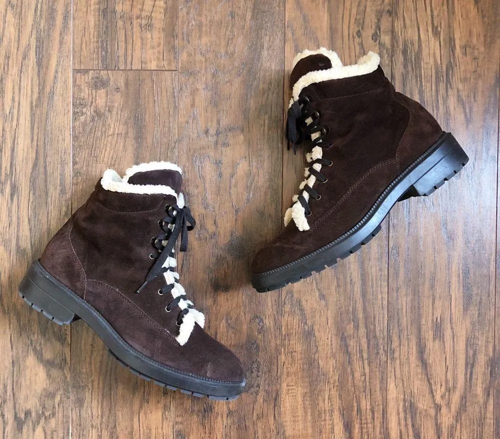 Aquatalia • Lynne waterproof suede bootie faux fur trim ankle boot lace up - Image 7