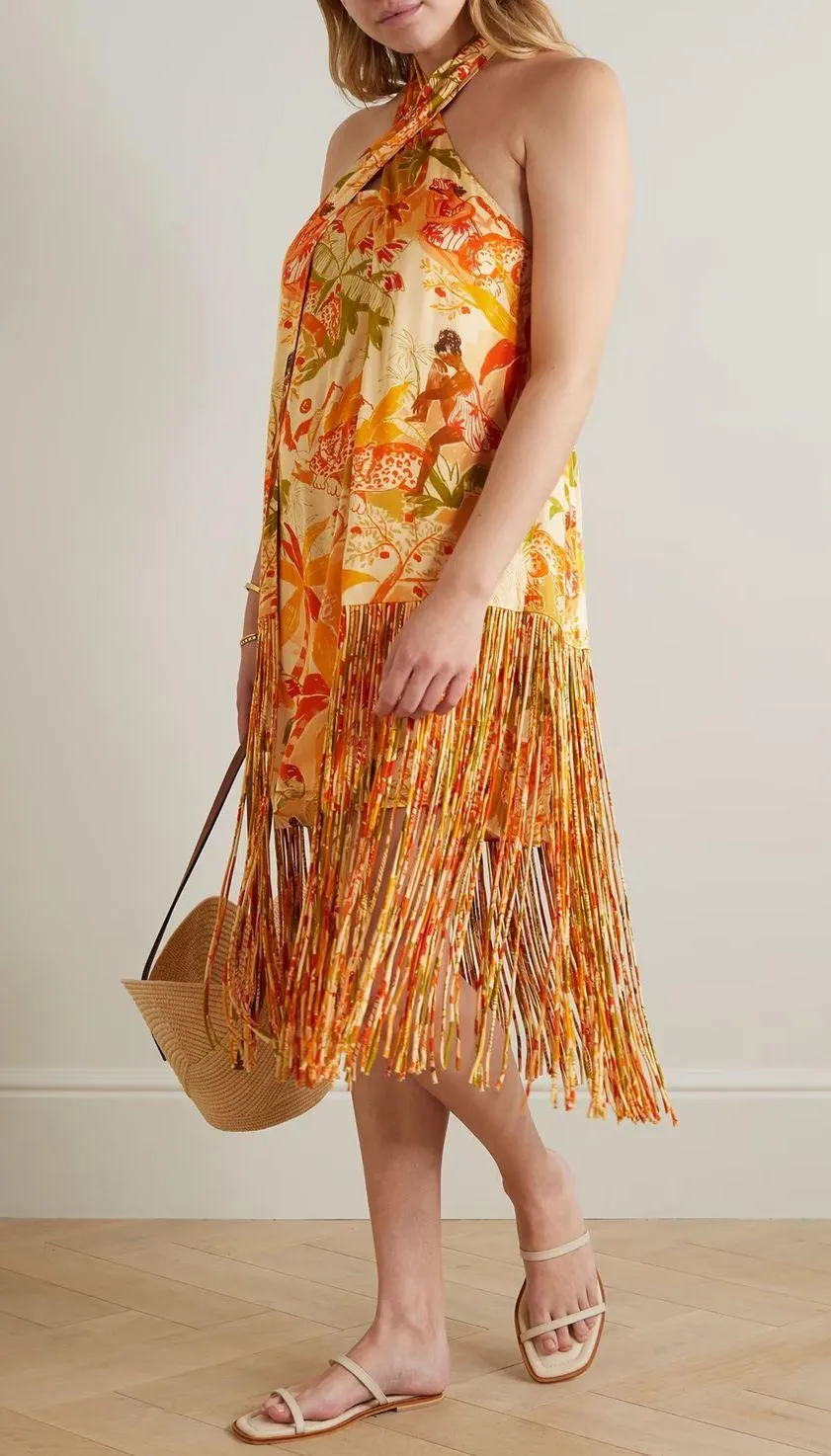 Leopard Forest Sand printed crepe halterneck Mini Dress Size S - Image 5