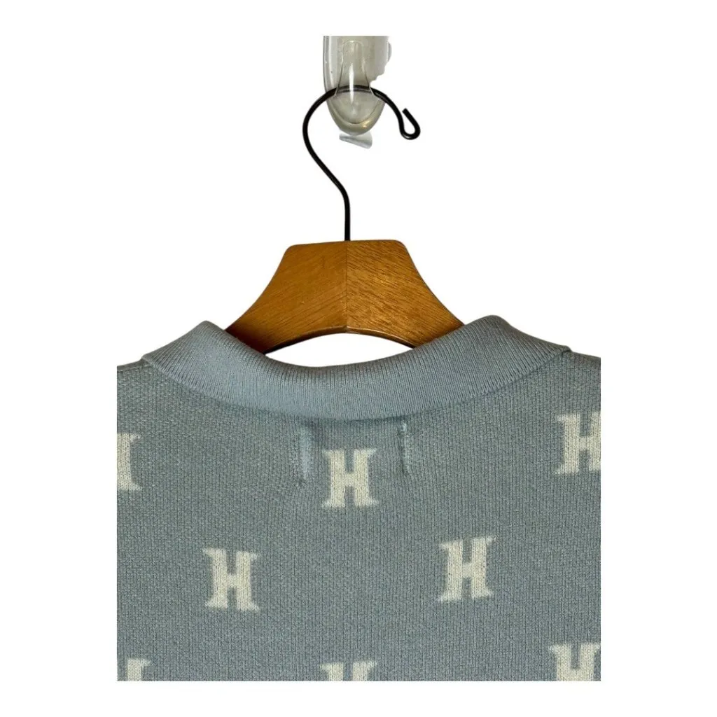 Honor The Gift Sweater Women XS Blue Gray Knit Monogram Short Sleeve Polo Preppy - Image 6