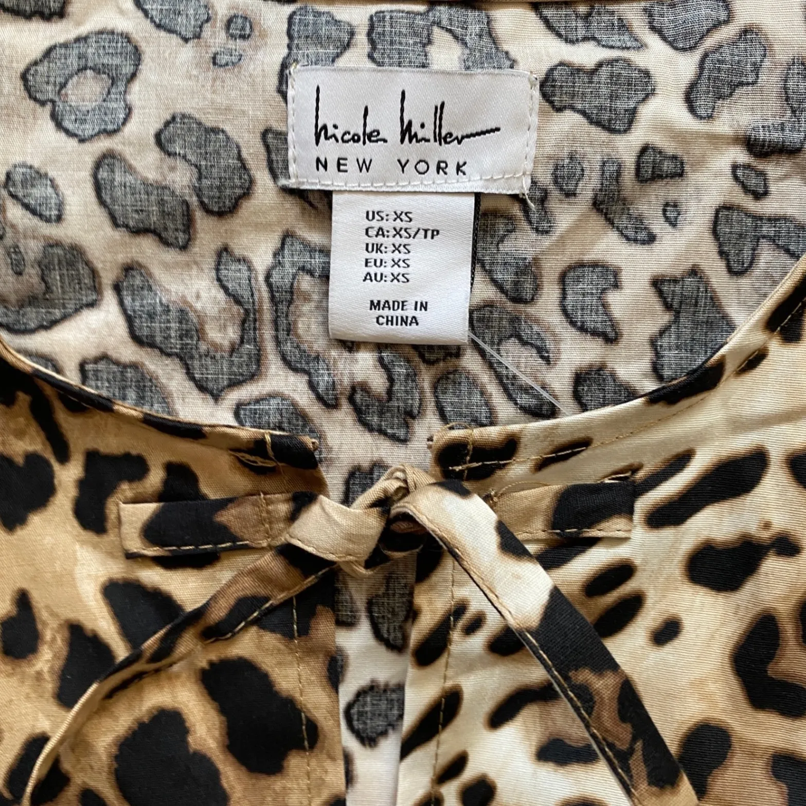 Nicole Miller NY Leopard Mini Dress Bows Puff Sleeves Cotton‎ dress - XS NWT - Image 4