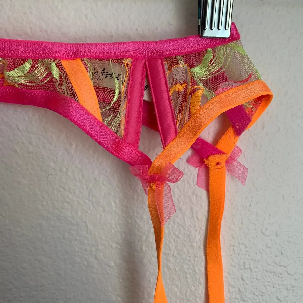 NEW For Love and Lemons Tulip Garter Belt in Neon Pink and Orange - Image 5