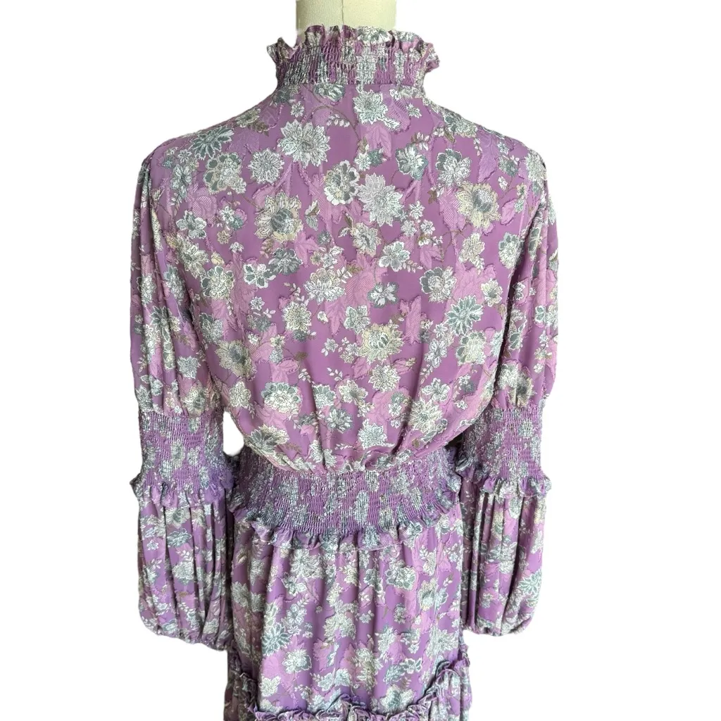 ALEXIS - Rosewell Lilac Floral Long Sleeve Purple Dress Sz M - Image 6