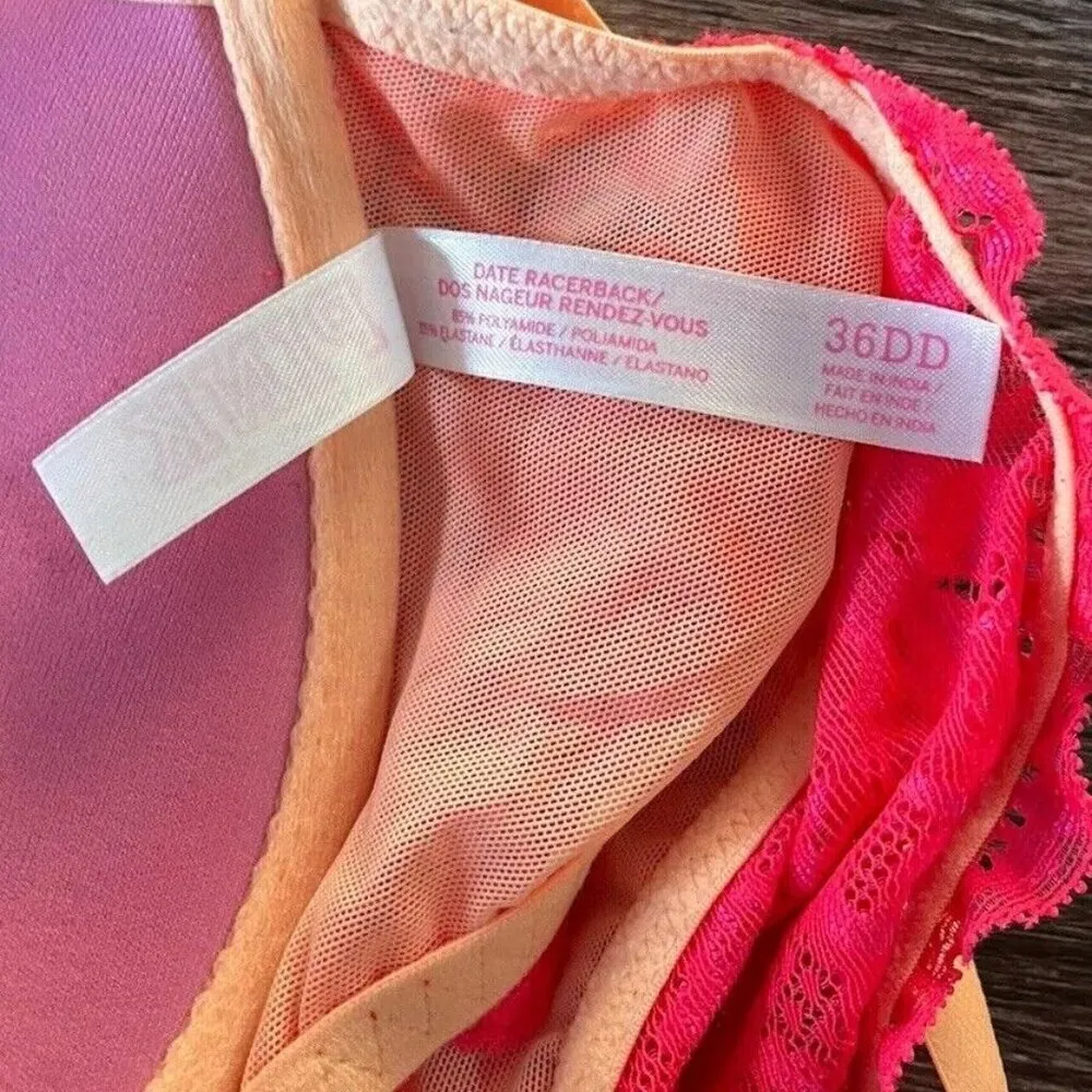 Victoria’s Secret PINK Date Racerback Women’s Push-up Bra Sz 36DD Lace Hot Pink - Image 11