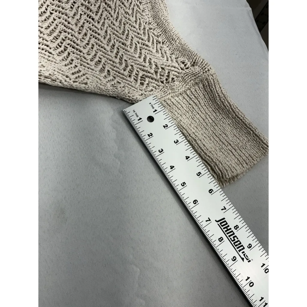 Womans Tahari Sweater Large Beige Knit Open Front Cardigan Short Sleeves - Image 9