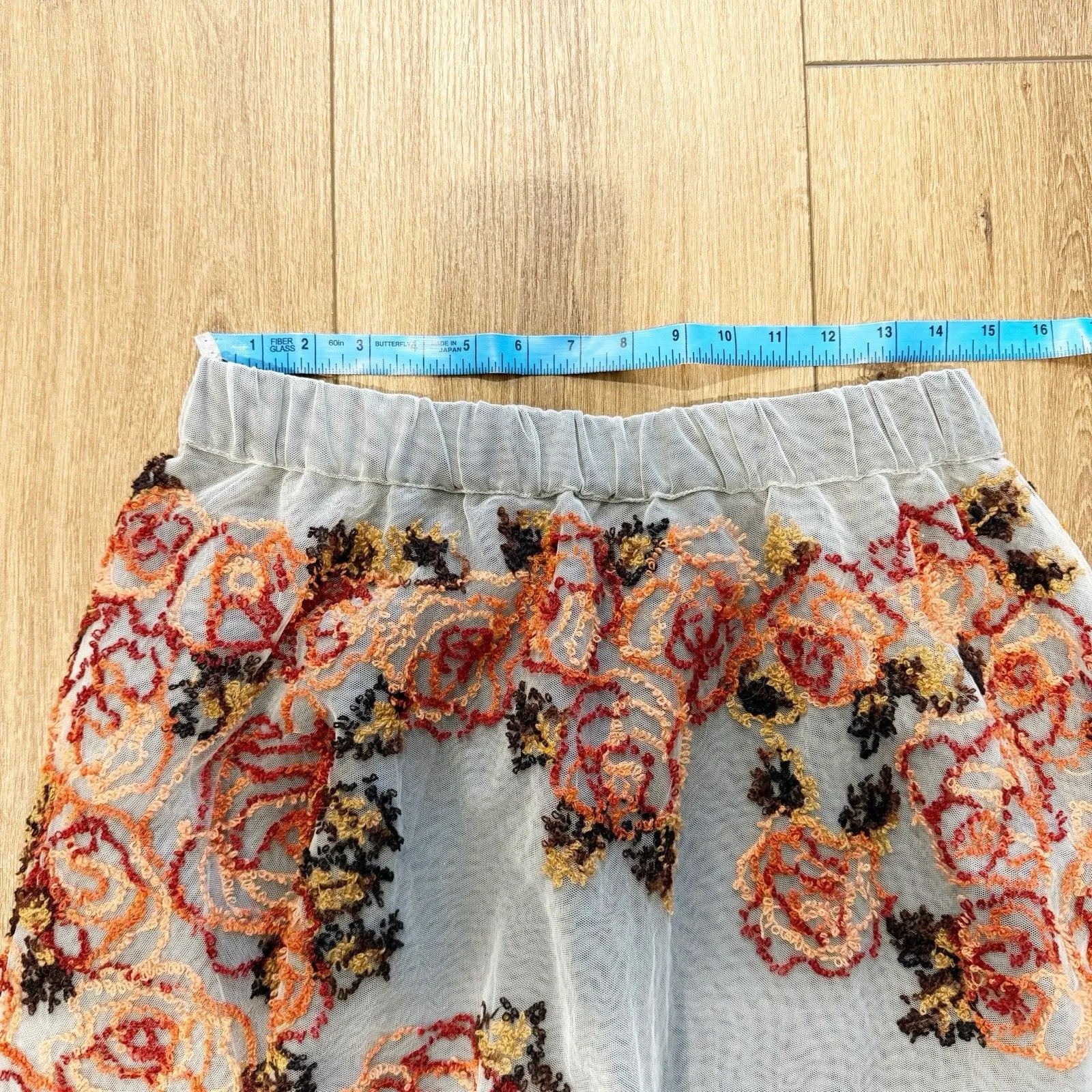 Anthropologie Floral Embroidered Tulle Midi Skirt Size Small Boho Chic Cottage - Image 5