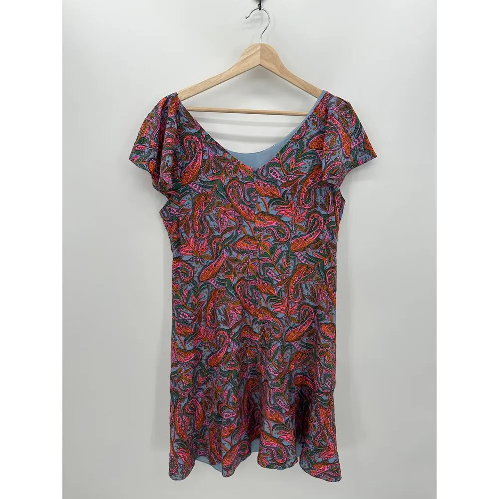 J.Crew Dress Women 12T Pink Paisley Silk Ruffle Scoop Neck Modest Light - Image 2