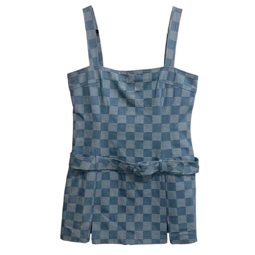 NEW NWT Amanda Uprichard Rossi Romper Dress In Checkerboard Denim Blue - Image 4