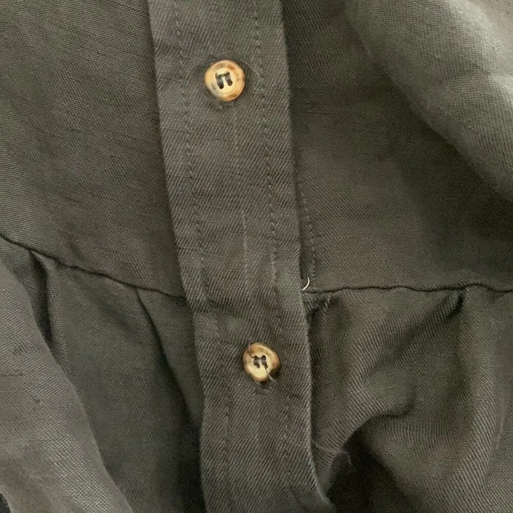 Anemos womens medium tiered midi dress black button demure casual beach boho - Image 6