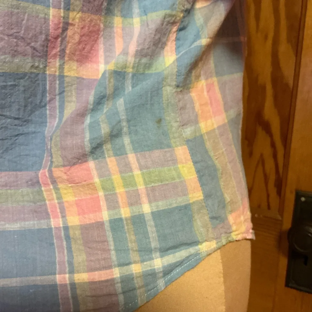 Vintage 80s pastel plaid button down shirt - Image 3