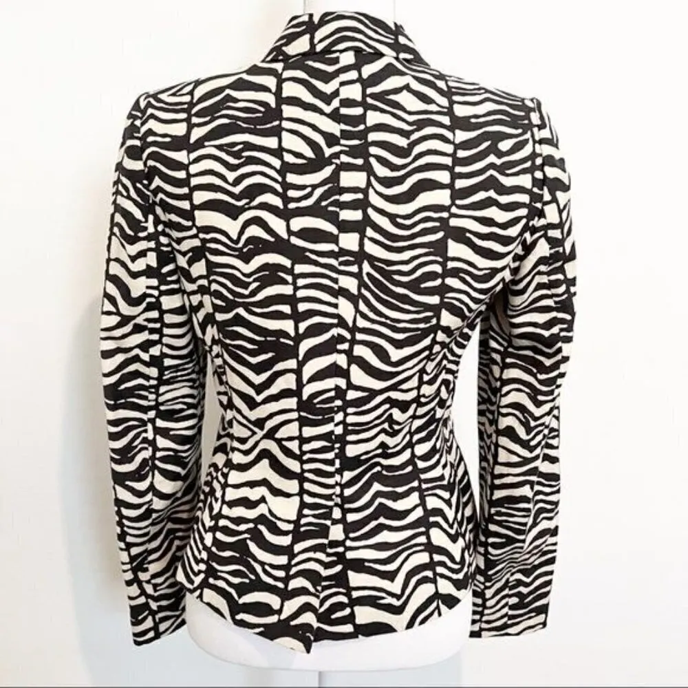 Calvin Klein Womens Linen Zebra Print Blazer Jacket in Black Cream Size‎ 4 - Image 10