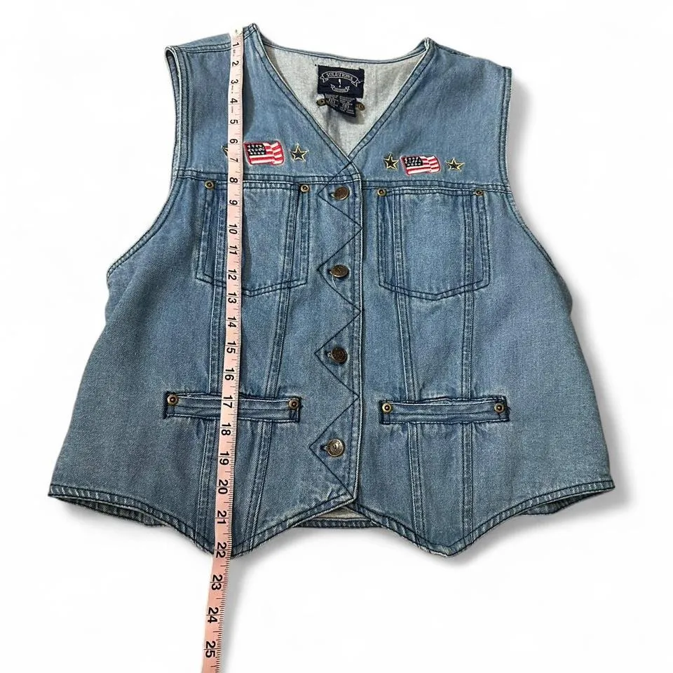 Vintage‎ Embroidered Denim Button Up Vest Blue Size 12 - Image 8