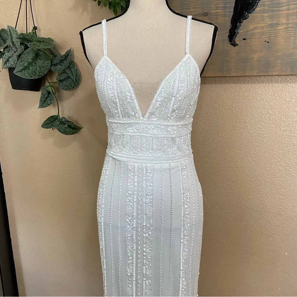NWOT Lulus Stunning Vow White Beaded Sequin Maxi Dress - Image 5