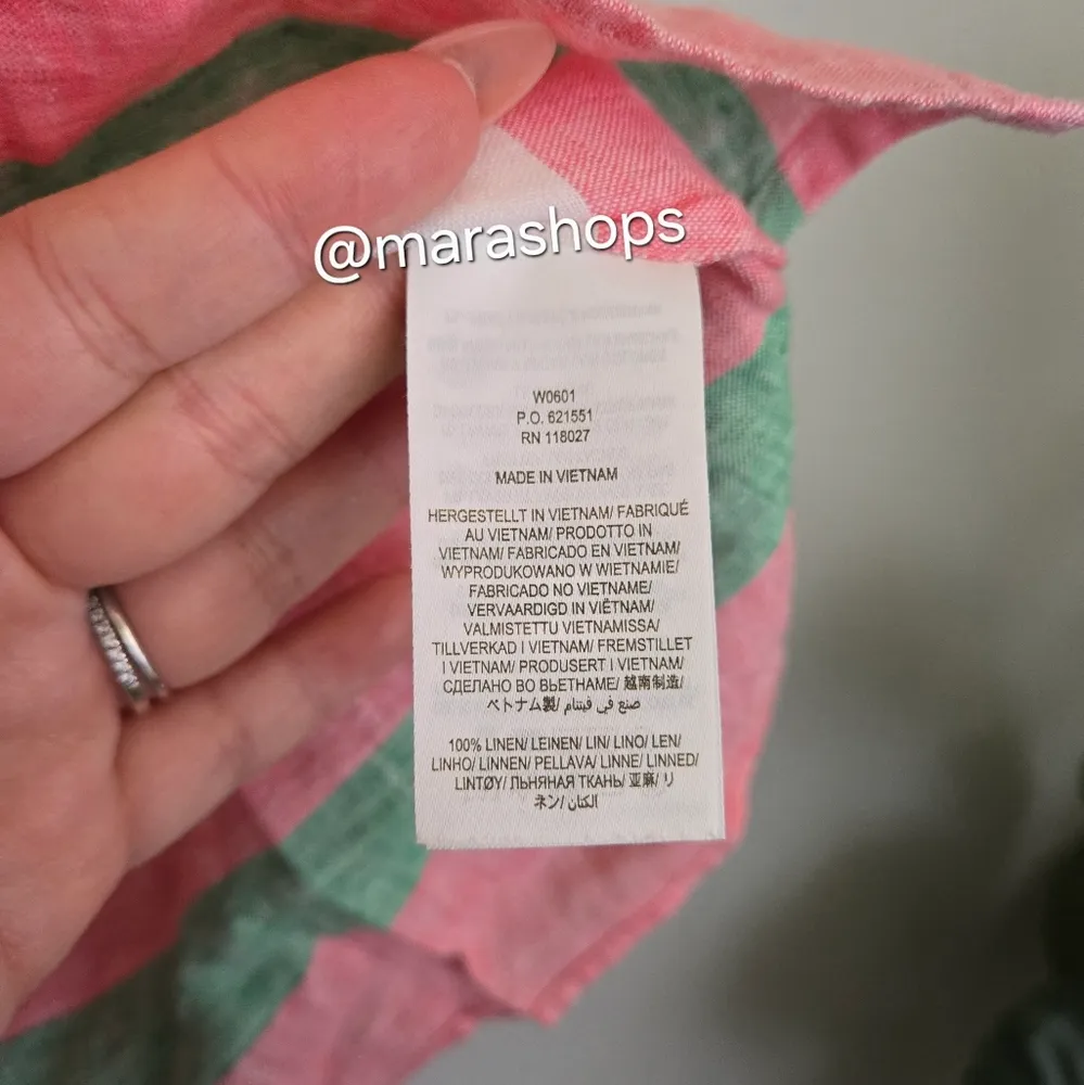 Boden Stripe Tunic Linen Button Down Shirt Red Size 4 - Image 6