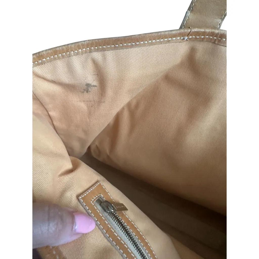 CELINE Vintage Tan Blue Macadam Tote Shoulder Bag - Image 12