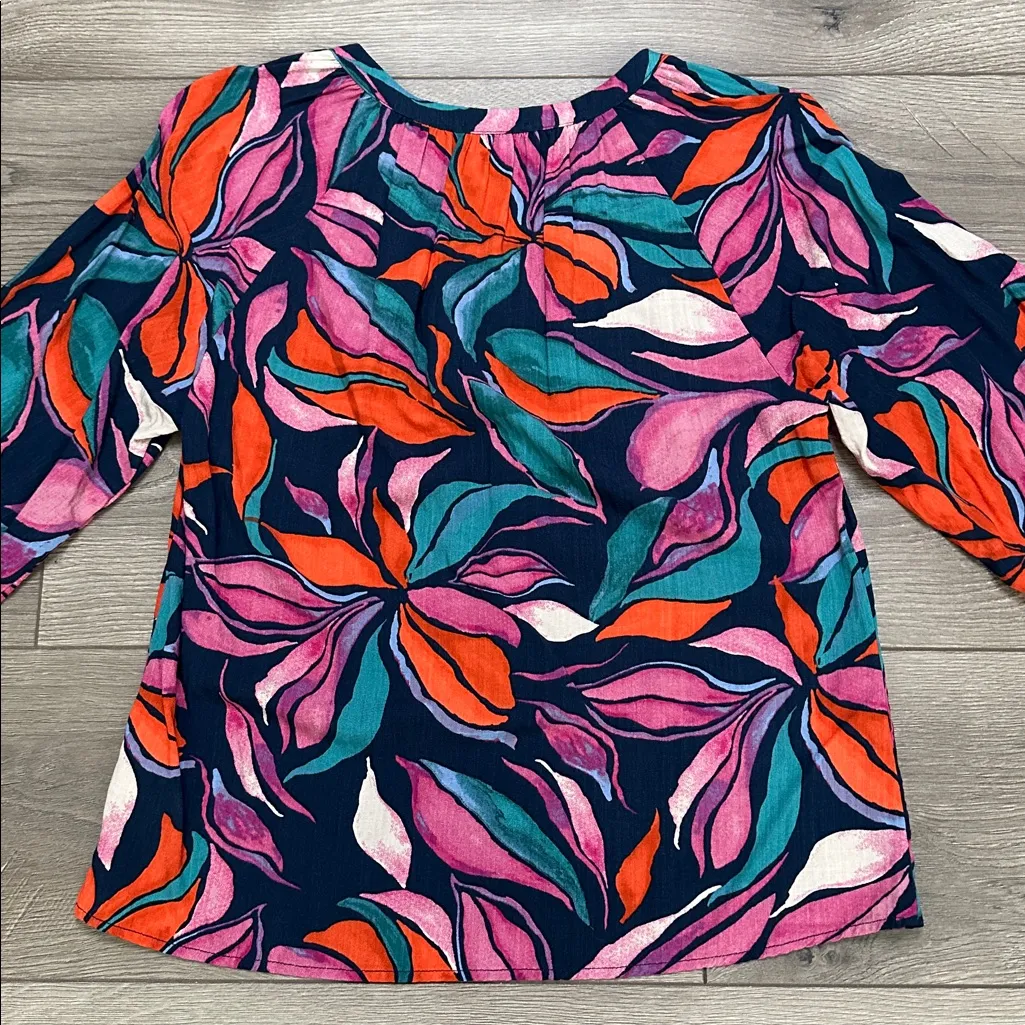 Evereve Long Sleeve Rayon Blouse Multicolor Floral Print Blue Pink Size Small - Image 6