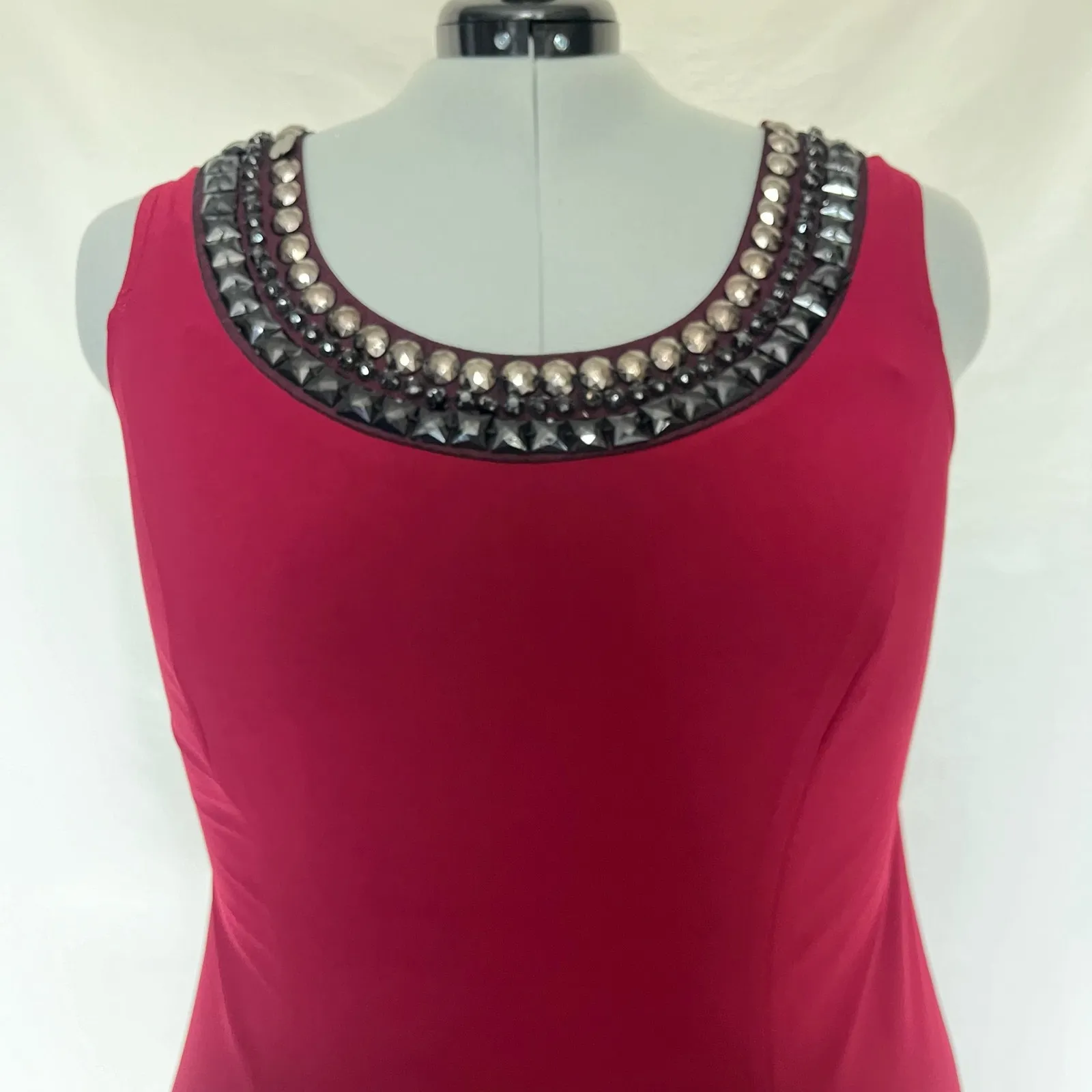 Le Bos Whimsigoth Dress Sz 16W Burgundy Beaded Dark Romantic Stretchy Mob Wife Red - Image 2