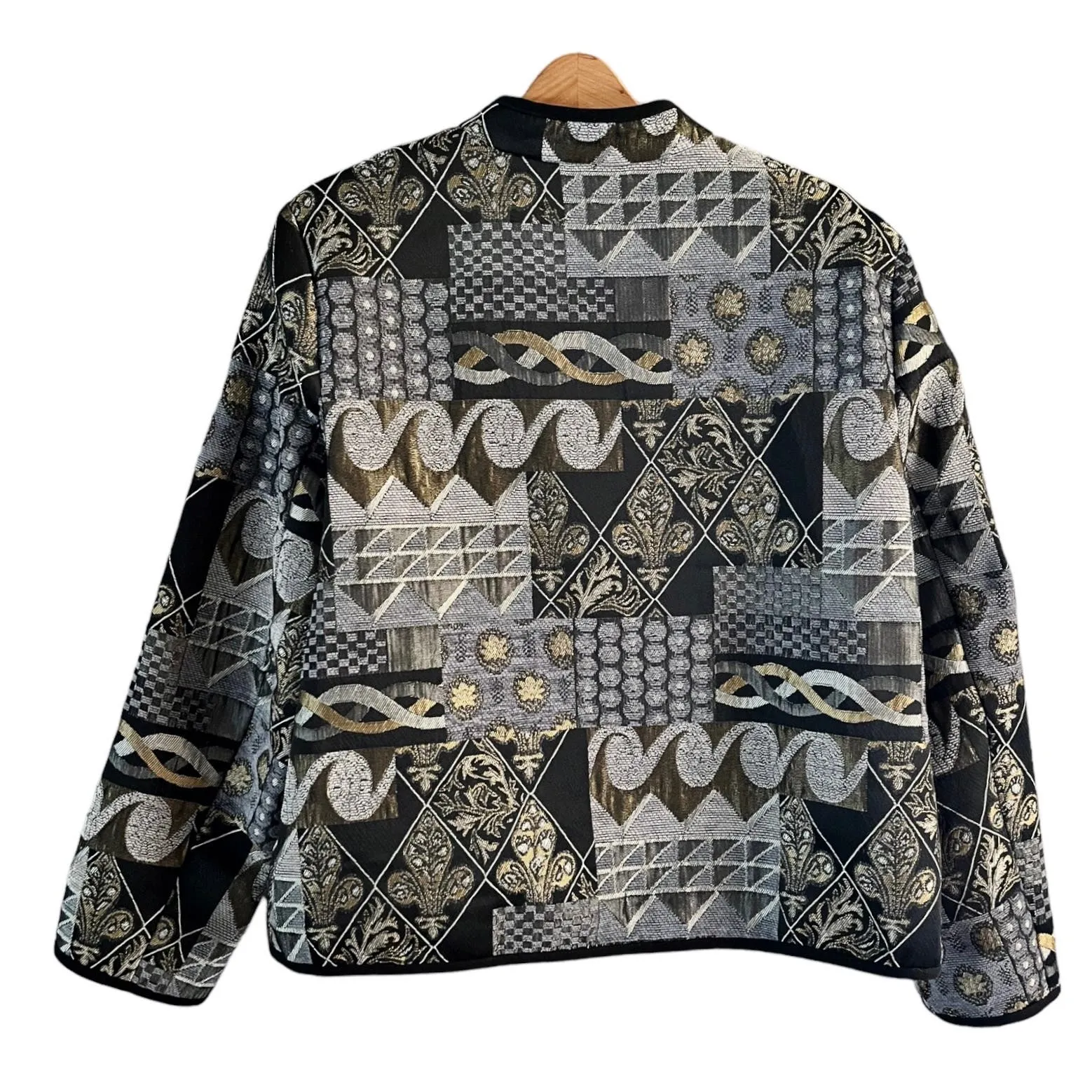 PRESWICK & MOORE Tapestry Jacket Black Gold Silver Full Zip Long Sleeves XL EUC - Image 2