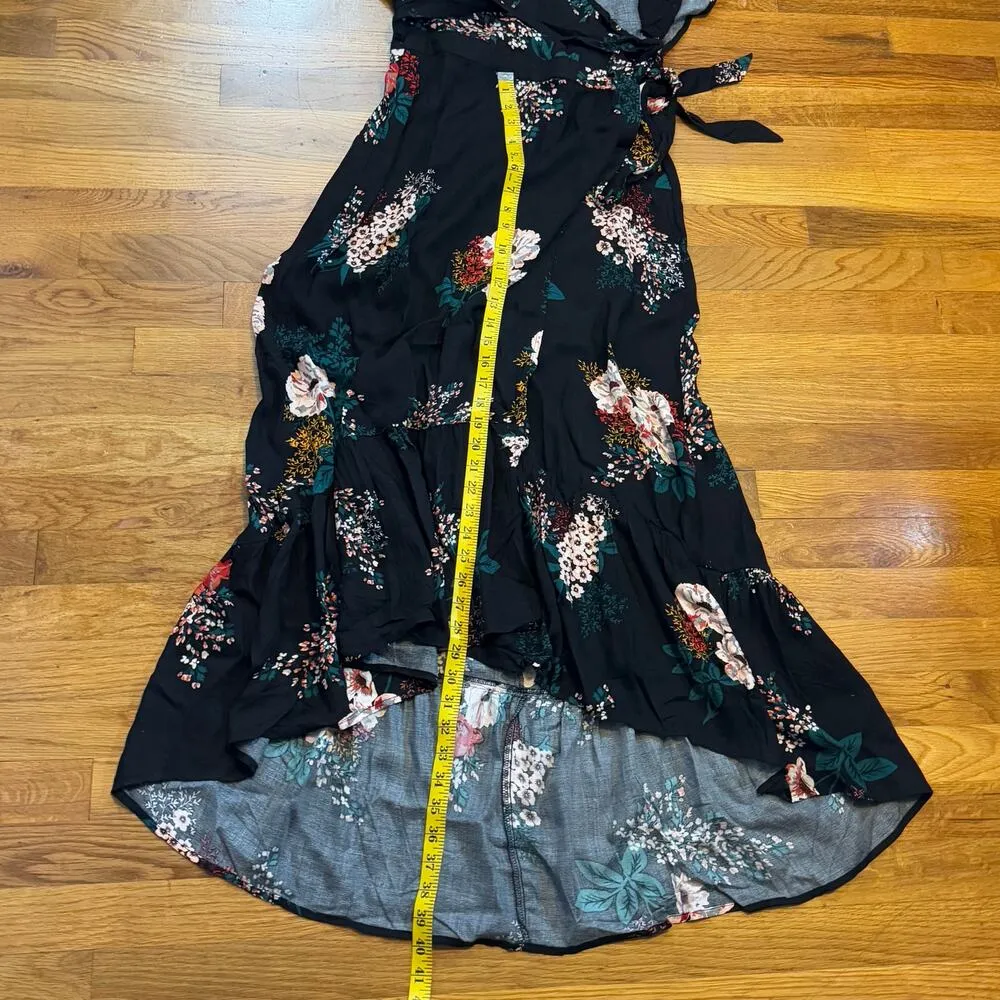 LoveStitch Women’s Small Black Floral Ruffle Short Sleeve V-neck Midi Wrap Dress - Image 7