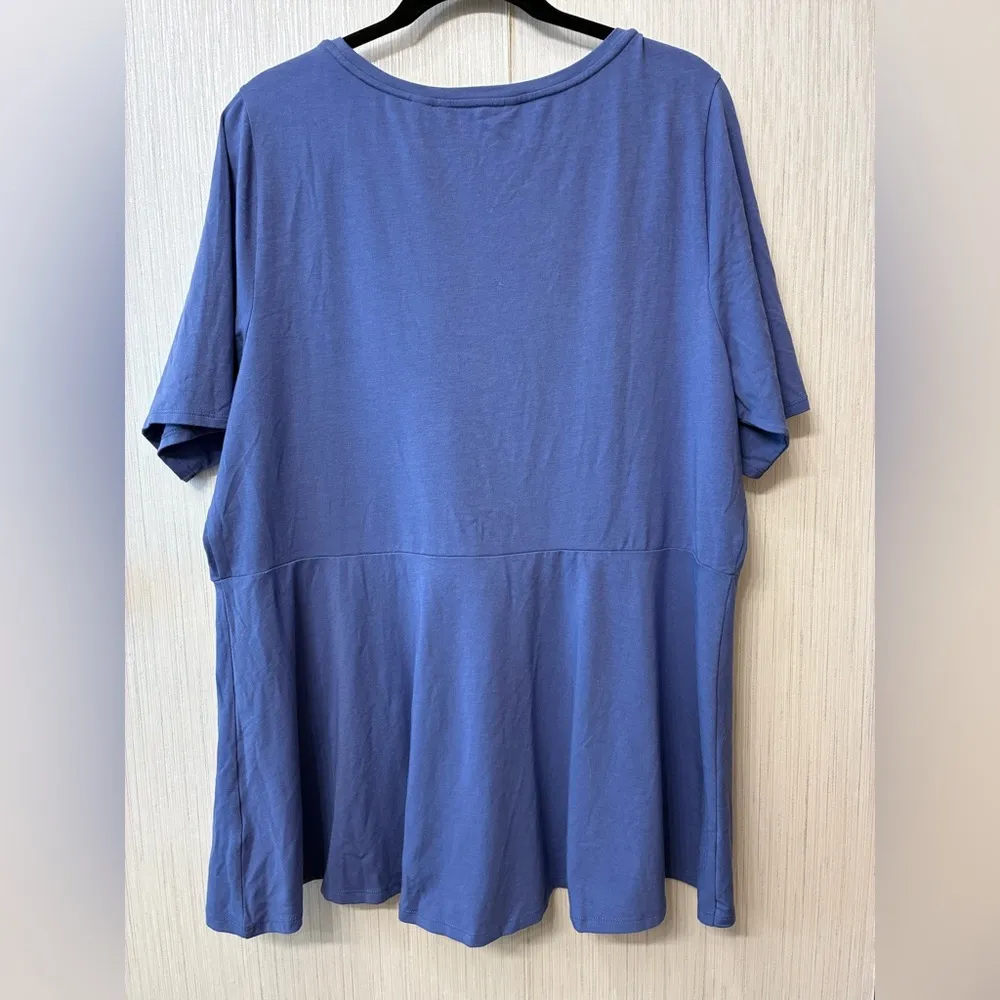 Isaac Mizrahi Live! Blue Elbow Sleeve Peplum Flounce Knit Top Plus Size 1X - Image 2