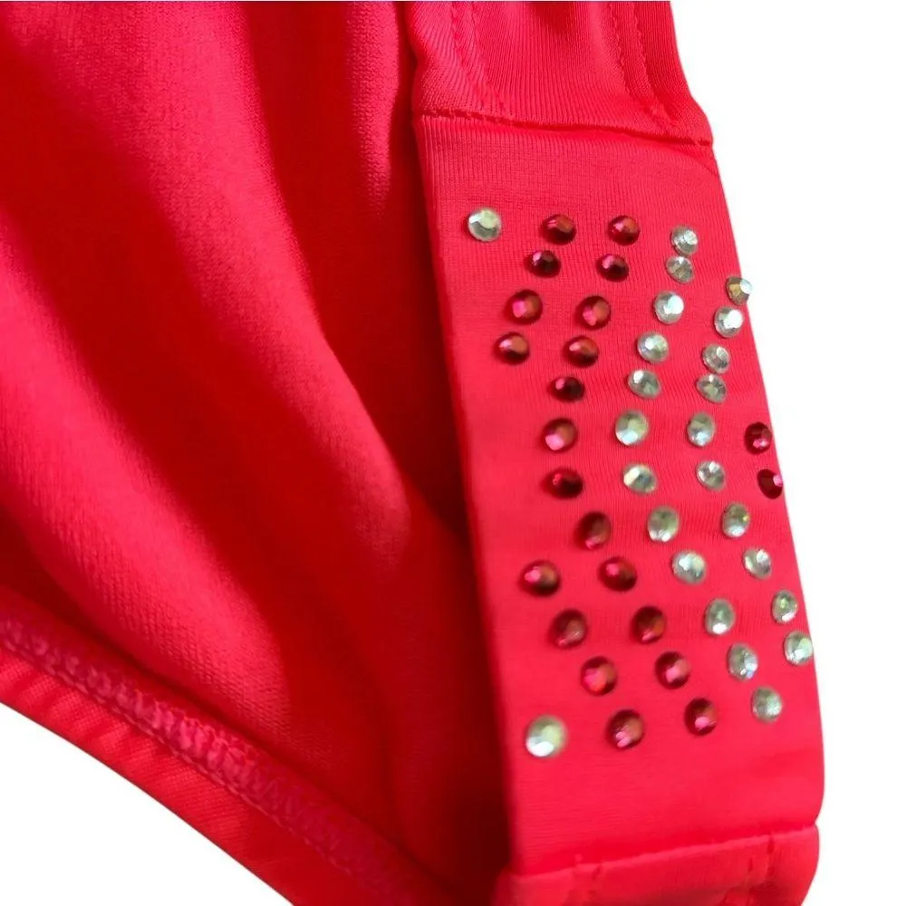 Miss Me Teen Idol Swimwear Top Bottom Bikini M/L In Strawberry Bling Rhinestone - Image 3