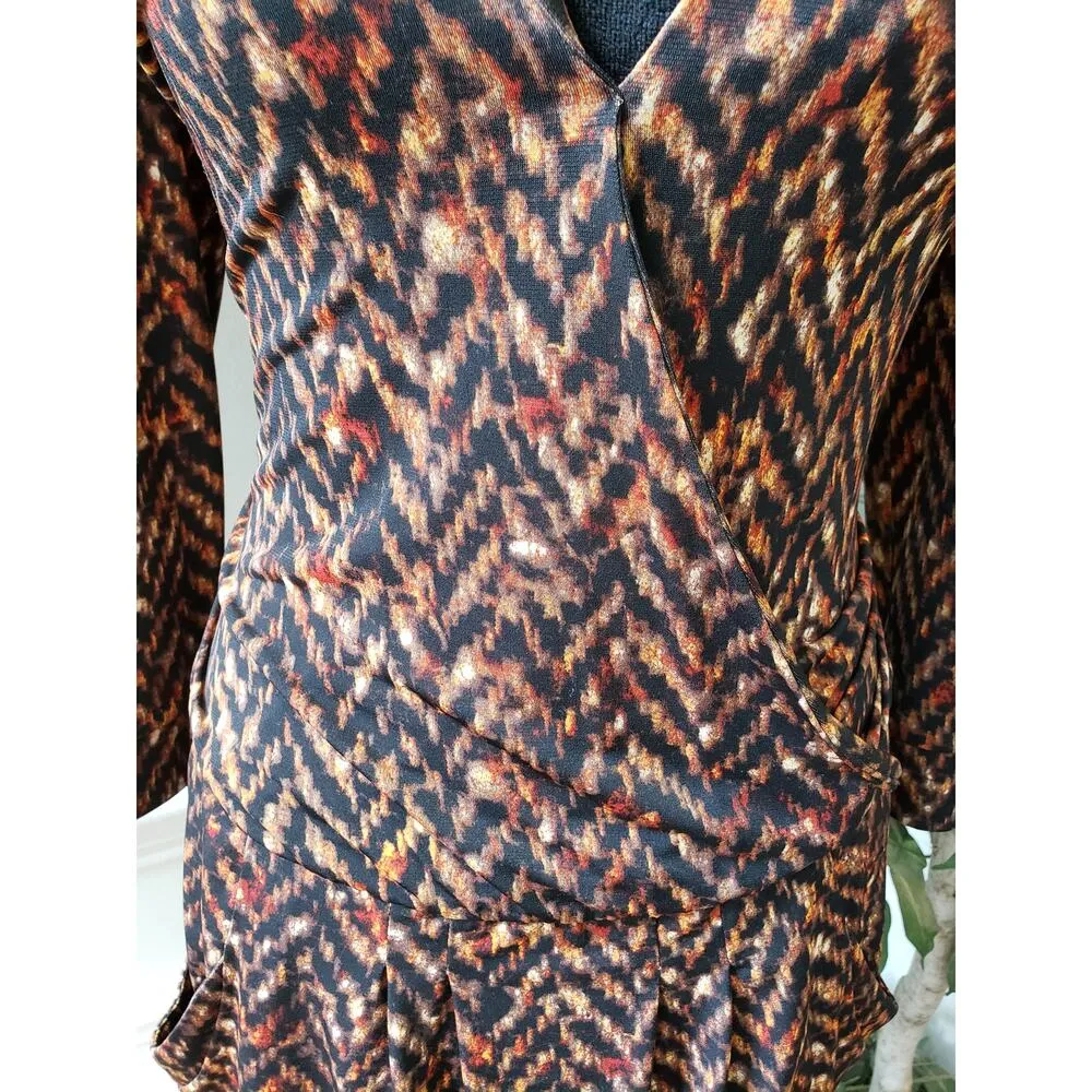 VVeronica M Wrap Dress Medium Multi Stretch Polyester Long Sleeve Peplum Hemm - Image 5