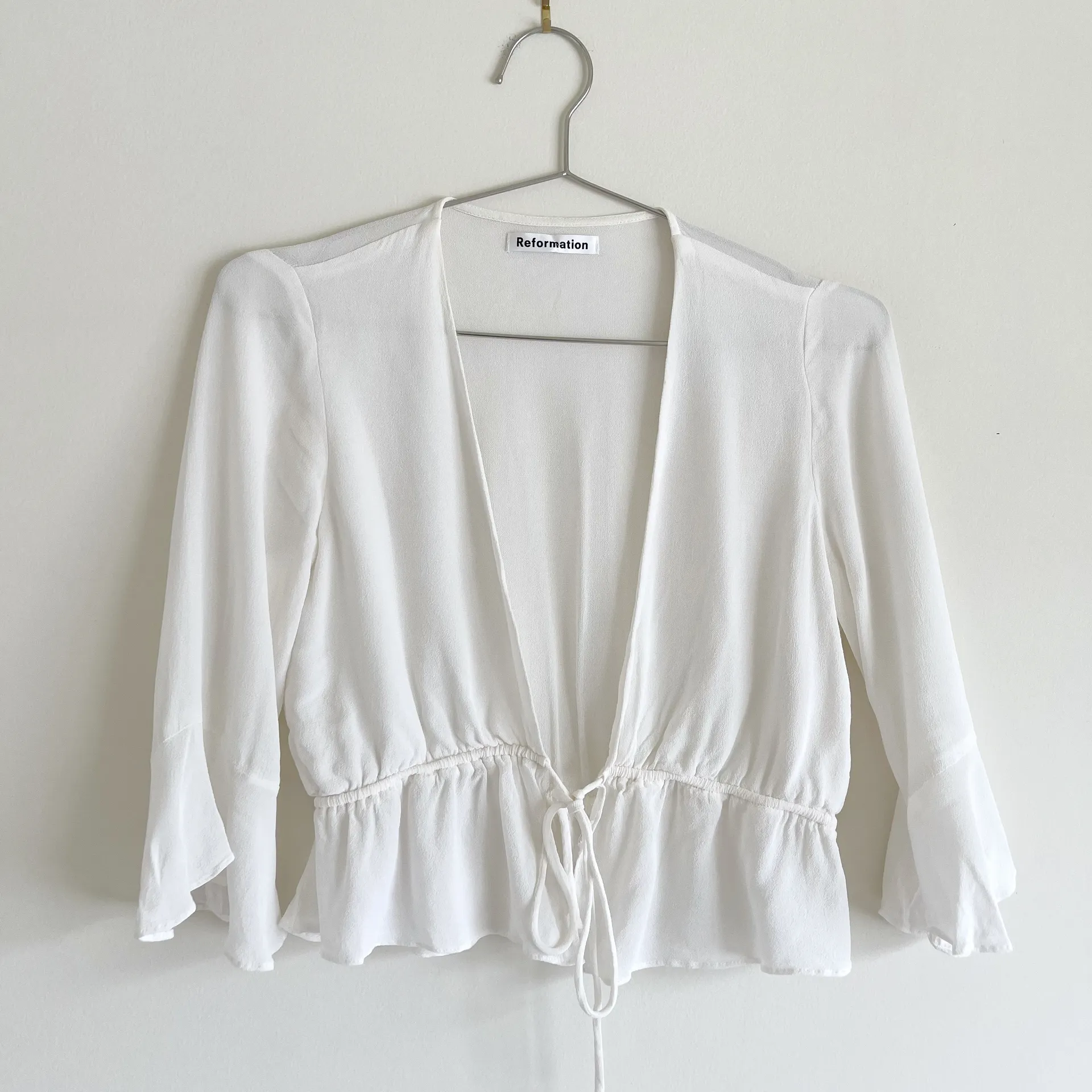 Tie Front Half Ruffle Sleeve Blouse Top - Image 3