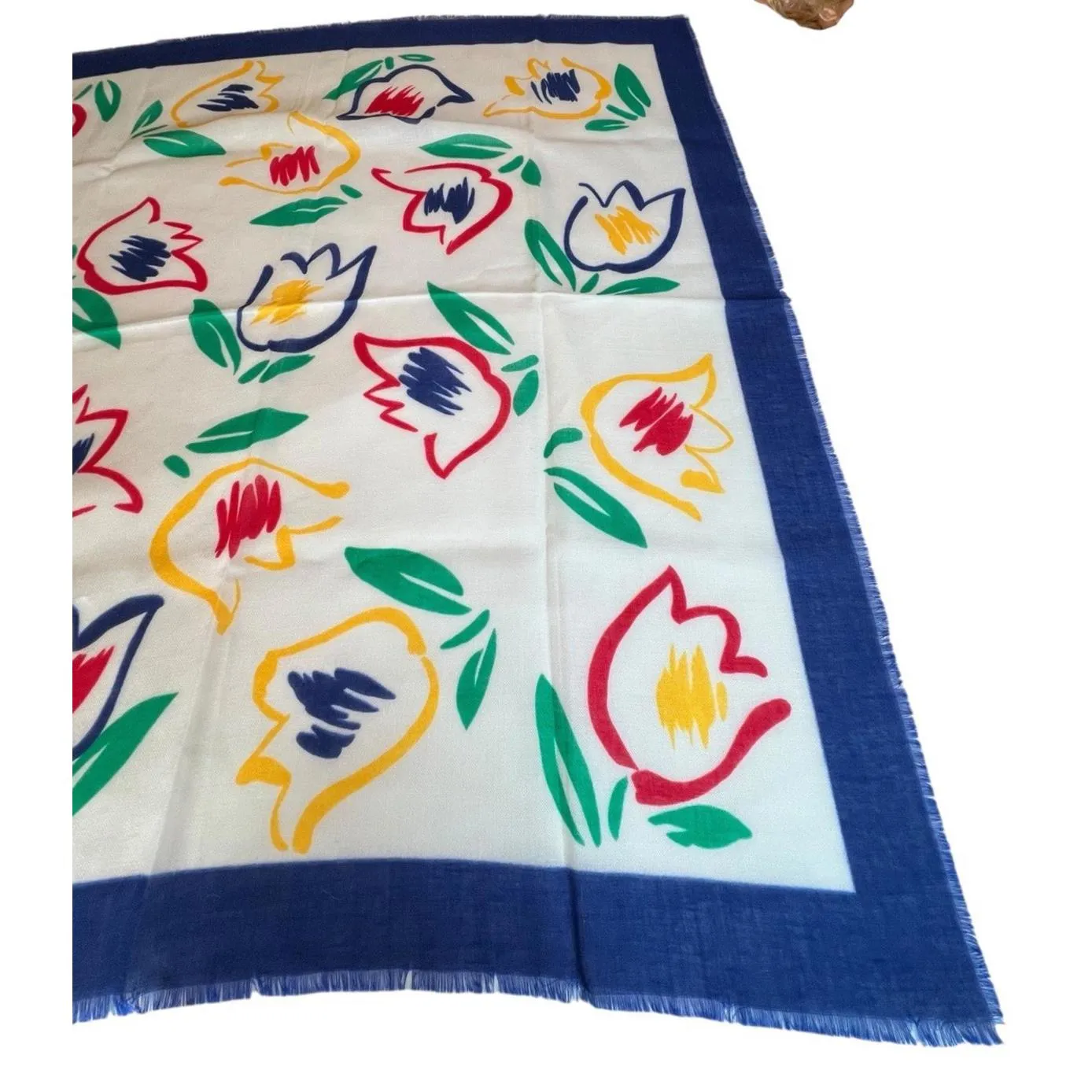 Vintage 80s Colorful Tulip 100% Acrylic Scarf Shawl, Made in Japan - Image 3