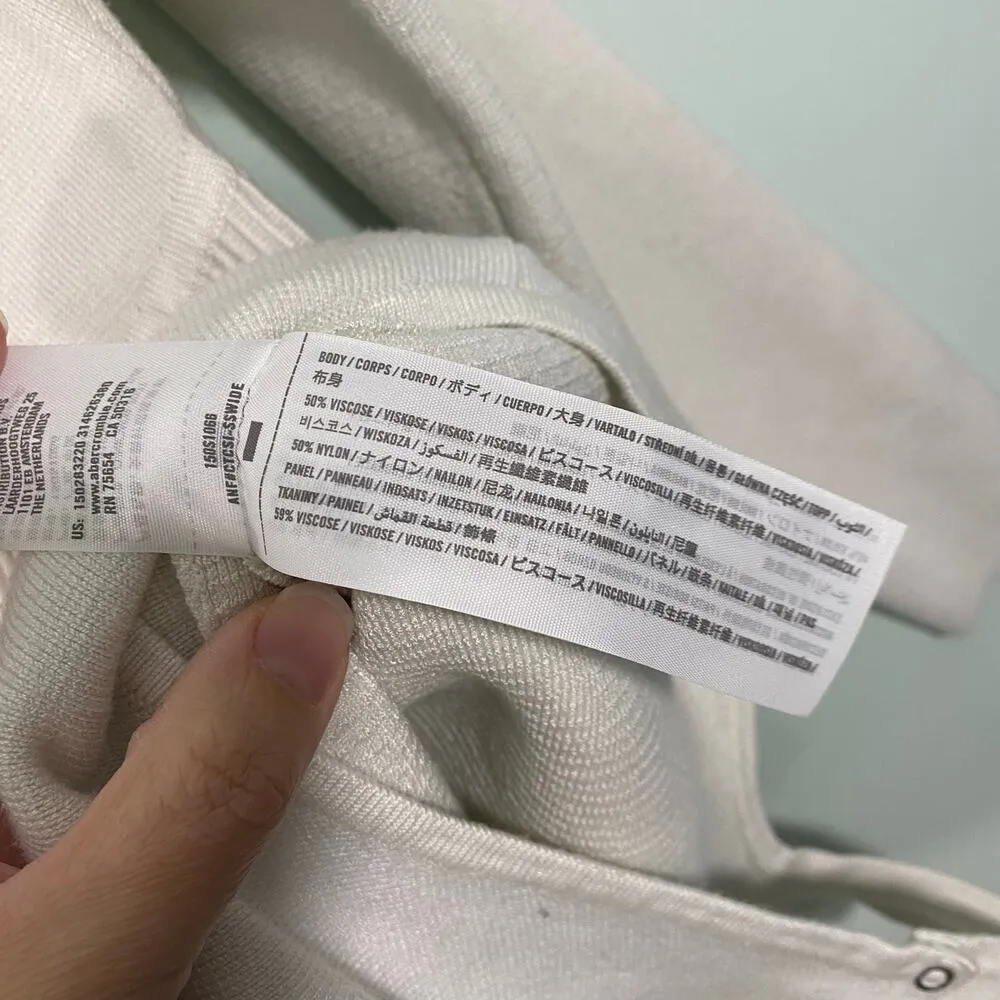 Abercrombie & Fitch Cream Ribbed Waist Long Sleeve Sweater Bodysuit Size XL - Image 4