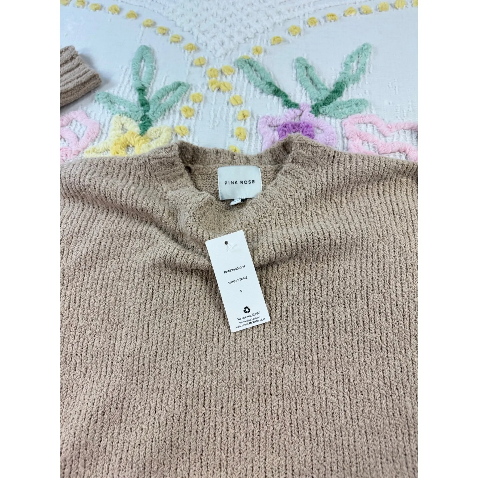 Pink Rose Tan Cozy Knit Sweater Long Sleeve Crew Neck Relaxed Fit‎ Women's Small - Image 8