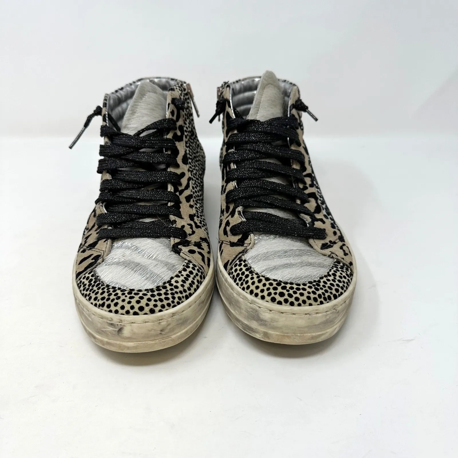 P448 Skate High Top Animal Print Leather & Fur Sneakers 38 - Image 2