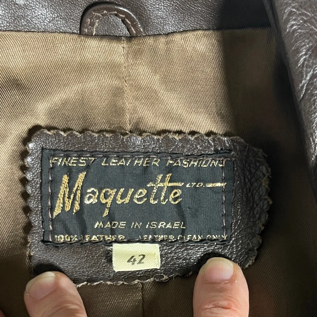 Vintage 70s Brown Leather Safari Jacket Belted Boho Utility‎ Coat Women's M/L Size XL - Image 10