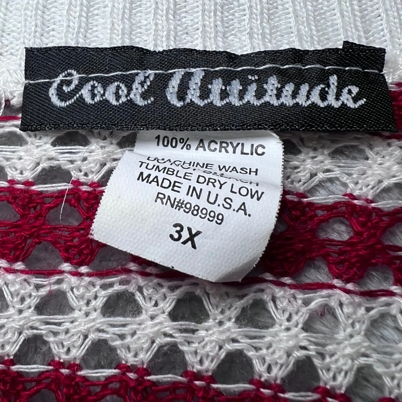 Cool Attitude American Flag Crochet Vest Womens 3X Cardigan Fringe Patriotic Red - Image 4