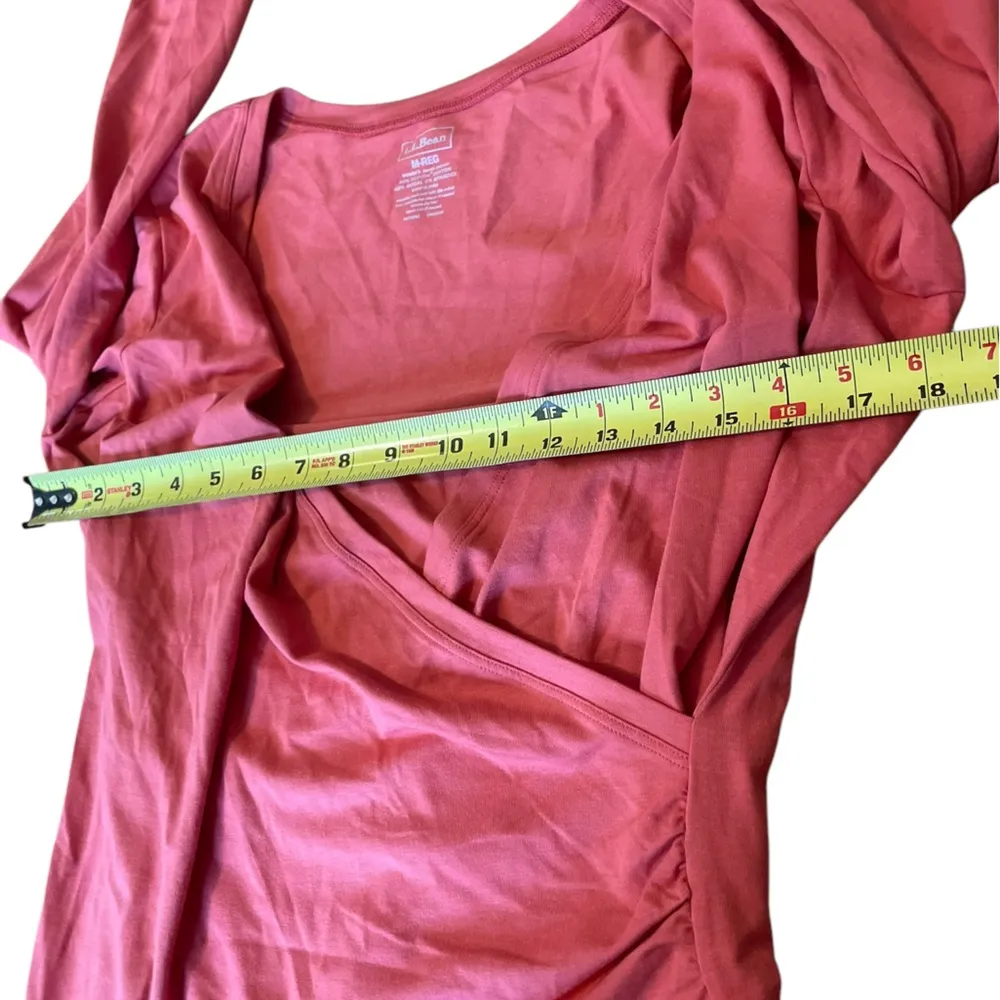 LL Bean Supima Cotton Long Sleeve Top Draped Open Neck Wrap Shirt Womens Medium - Image 5